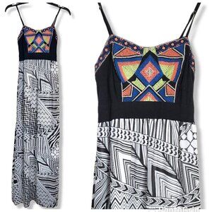 Flying Tomato Maxi Dress Spaghetti Strap Embroidery Black White‎ Size XS